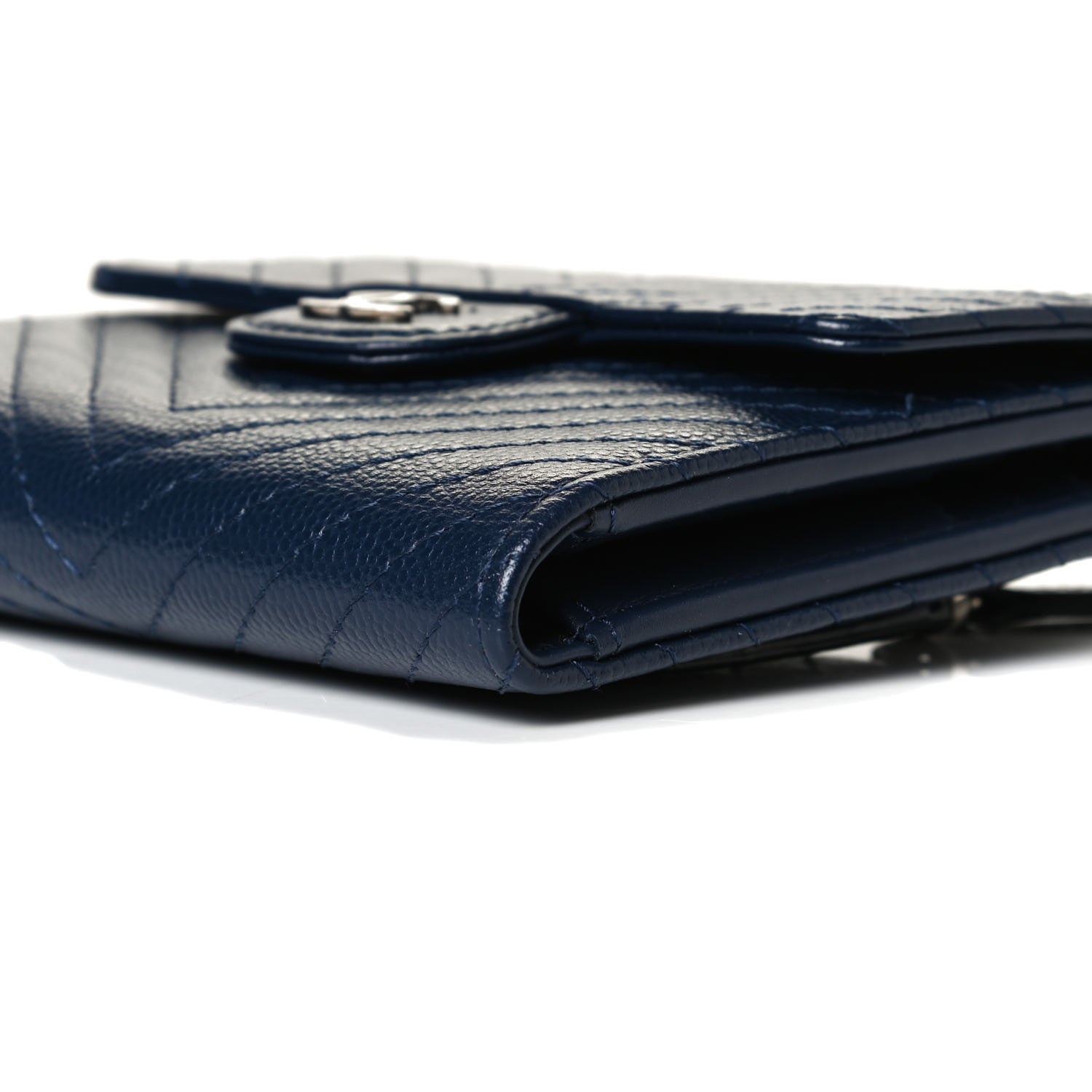 Chanel Caviar Chevron Quilted Compact Flap Wallet Navy 9 of 10