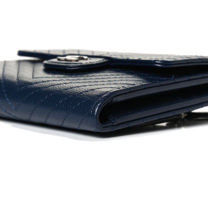 Chanel Caviar Chevron Quilted Compact Flap Wallet Navy 9 of 10