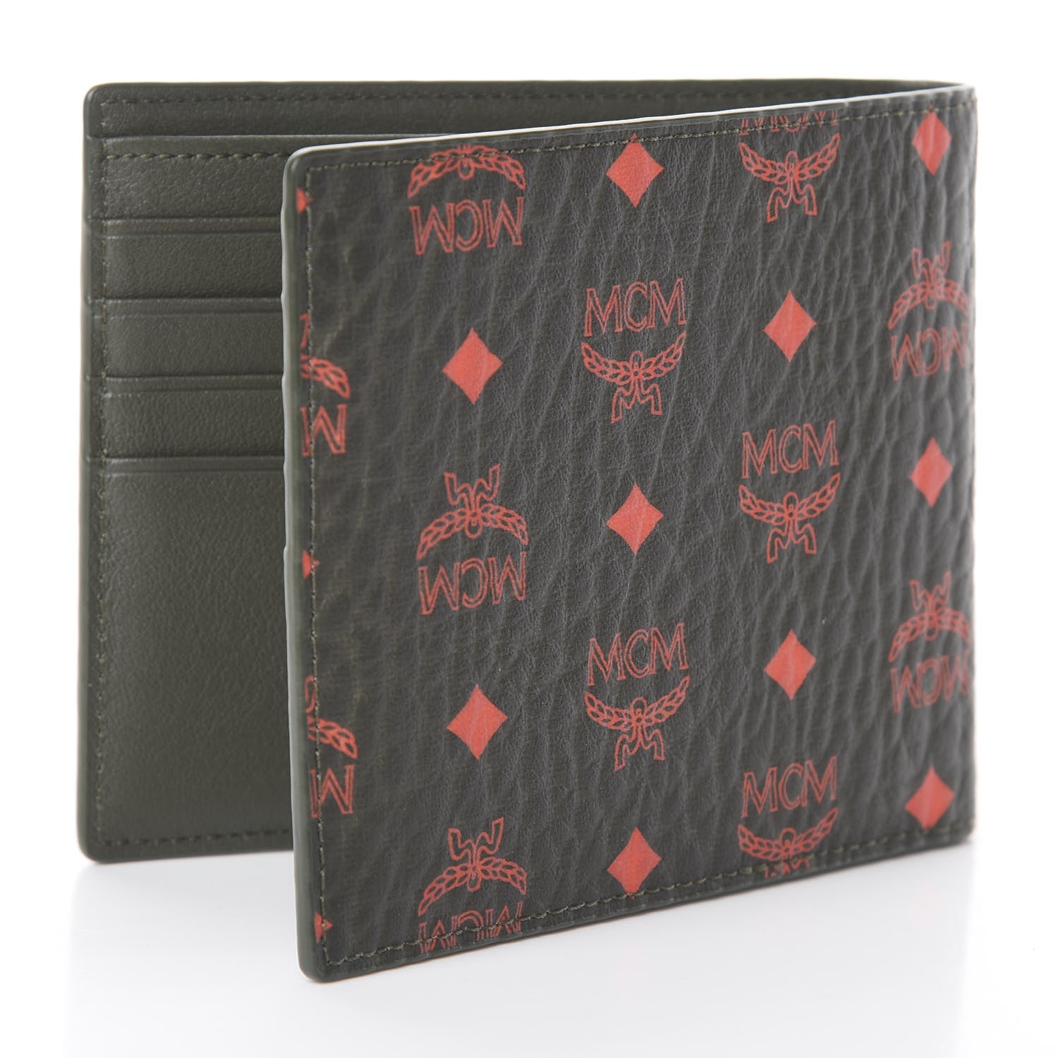 MCM Visetos Bi-Fold Wallet Dark Green 2 of 5
