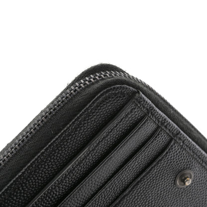 Saint Laurent Grain De Poudre Matelasse Chevron Monogram Monochrome Compact Zip Around Wallet Black 8 of 9
