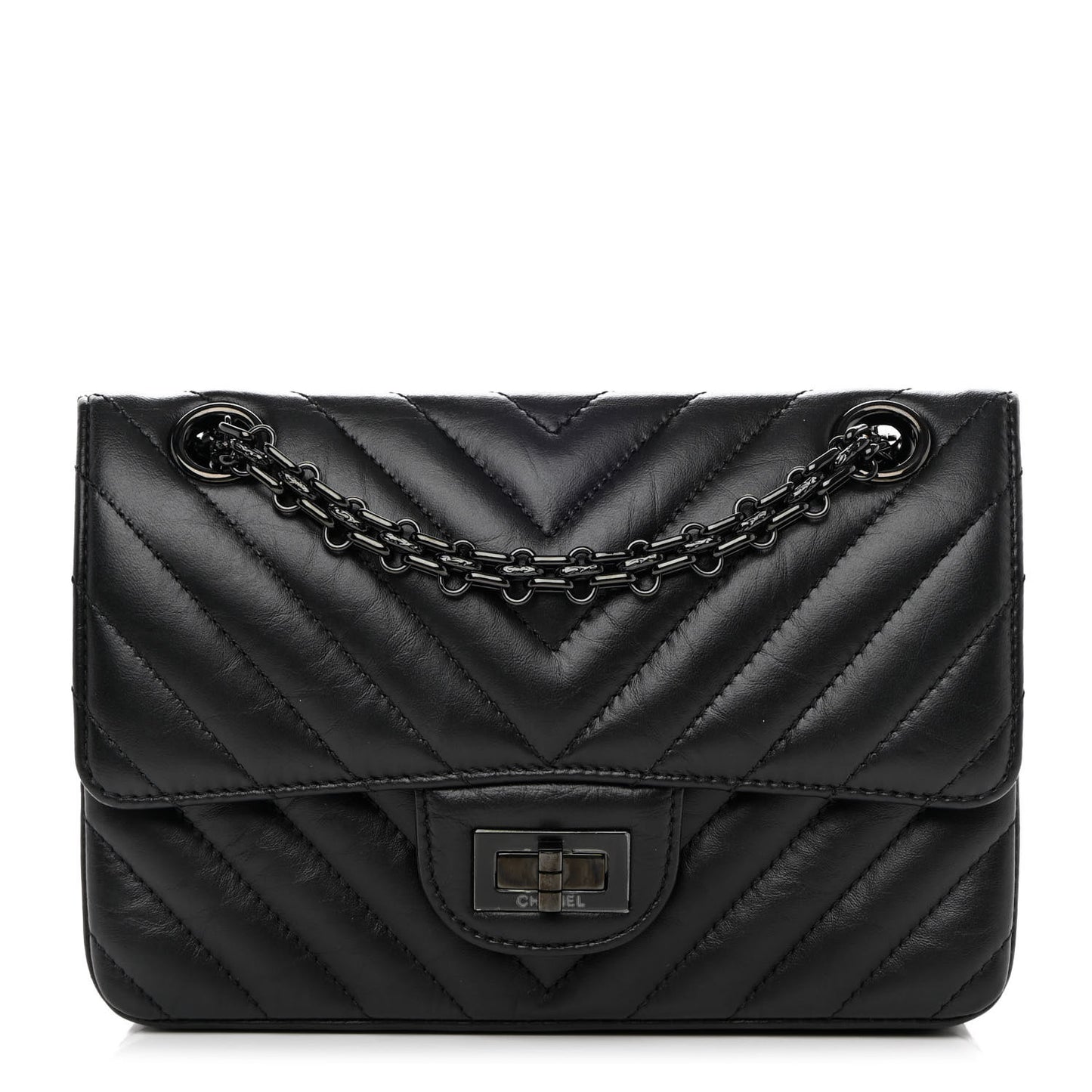 Aged Calfskin Chevron Quilted 2.55 Reissue Mini Flap So Black