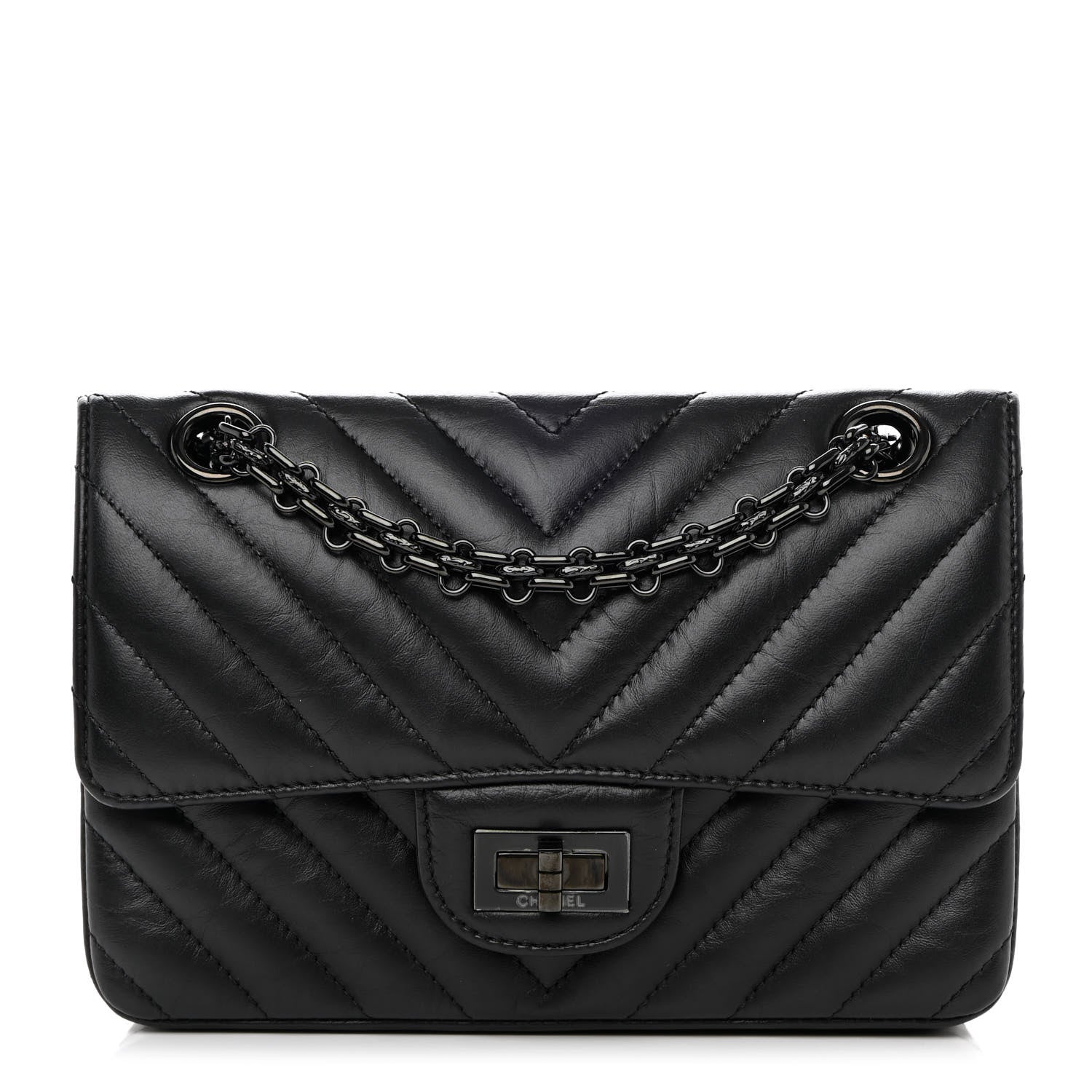 Chanel Aged Calfskin Chevron Quilted 2.55 Reissue Mini Flap So Black 1 of 12