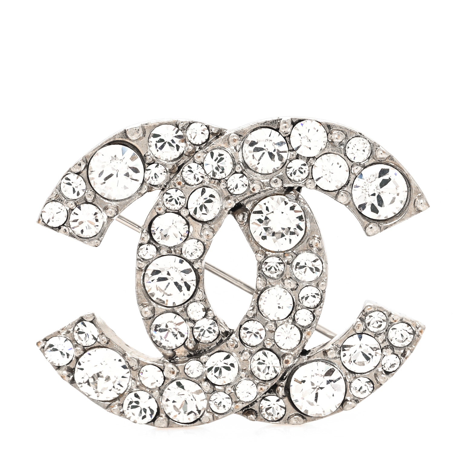 Chanel Crystal Large CC Brooch Silver 1 of 4