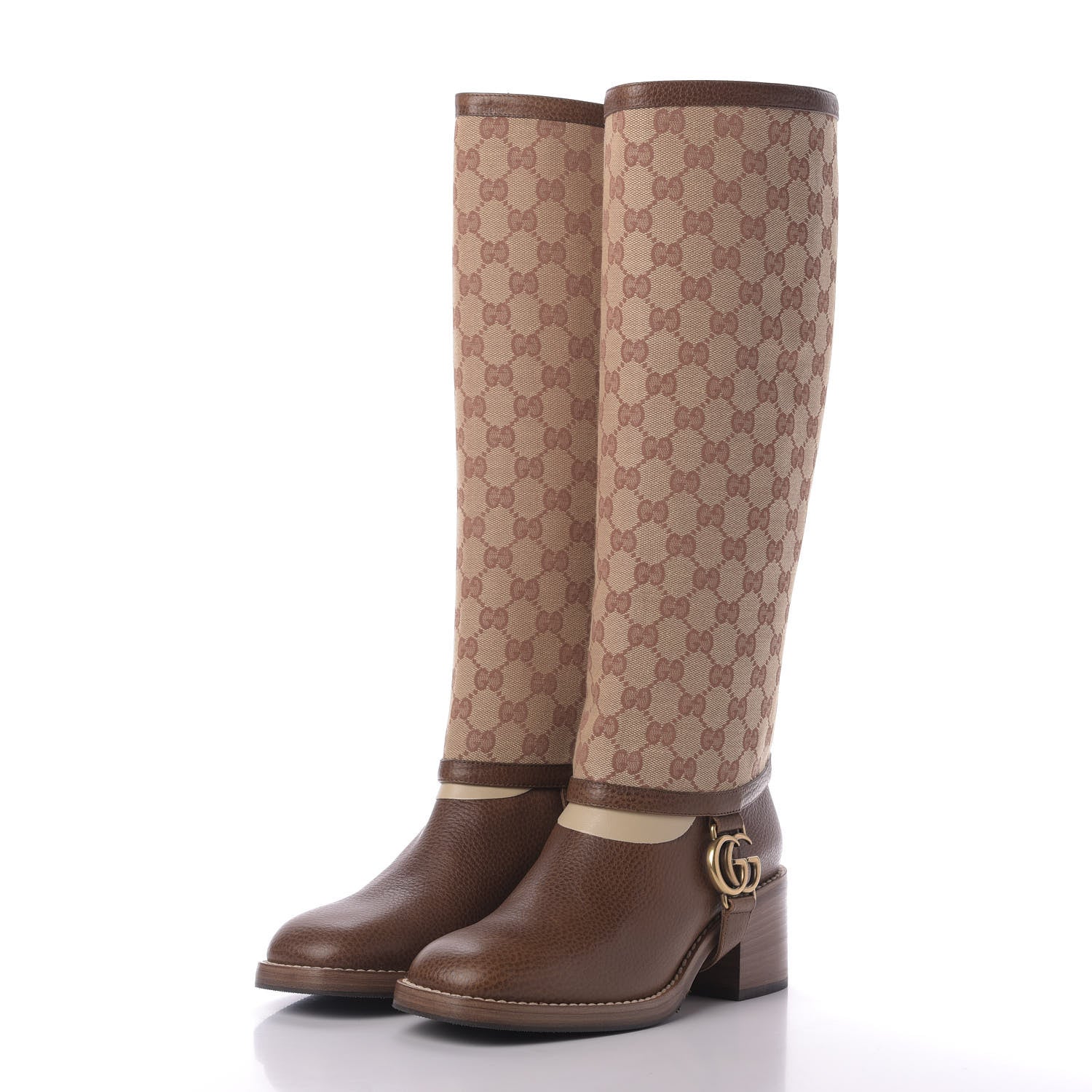 Gucci GG Monogram Calfskin Lola Tall Boots 39 Beige Ruggine Cuir 3 of 9