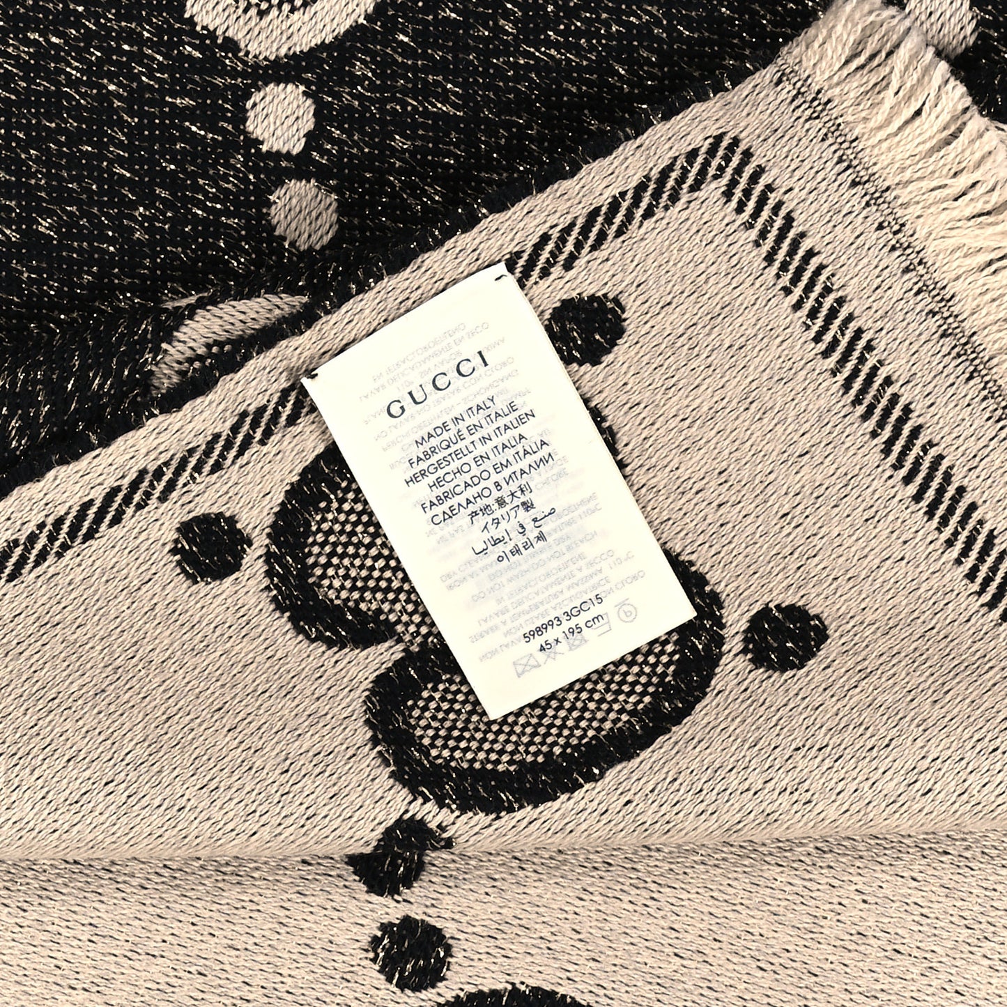 Wool Lame Jacquard Monogram Jumbo GG Lady Nest Lux Scarf Black Ivory