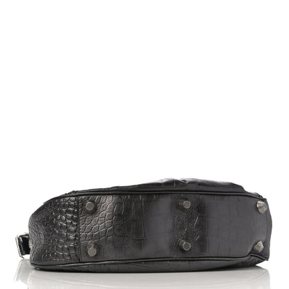 Balenciaga Metallic Calfskin Crocodile Embossed Crystal Small Le Cagole Shoulder Bag Gunmetal 4 of 12