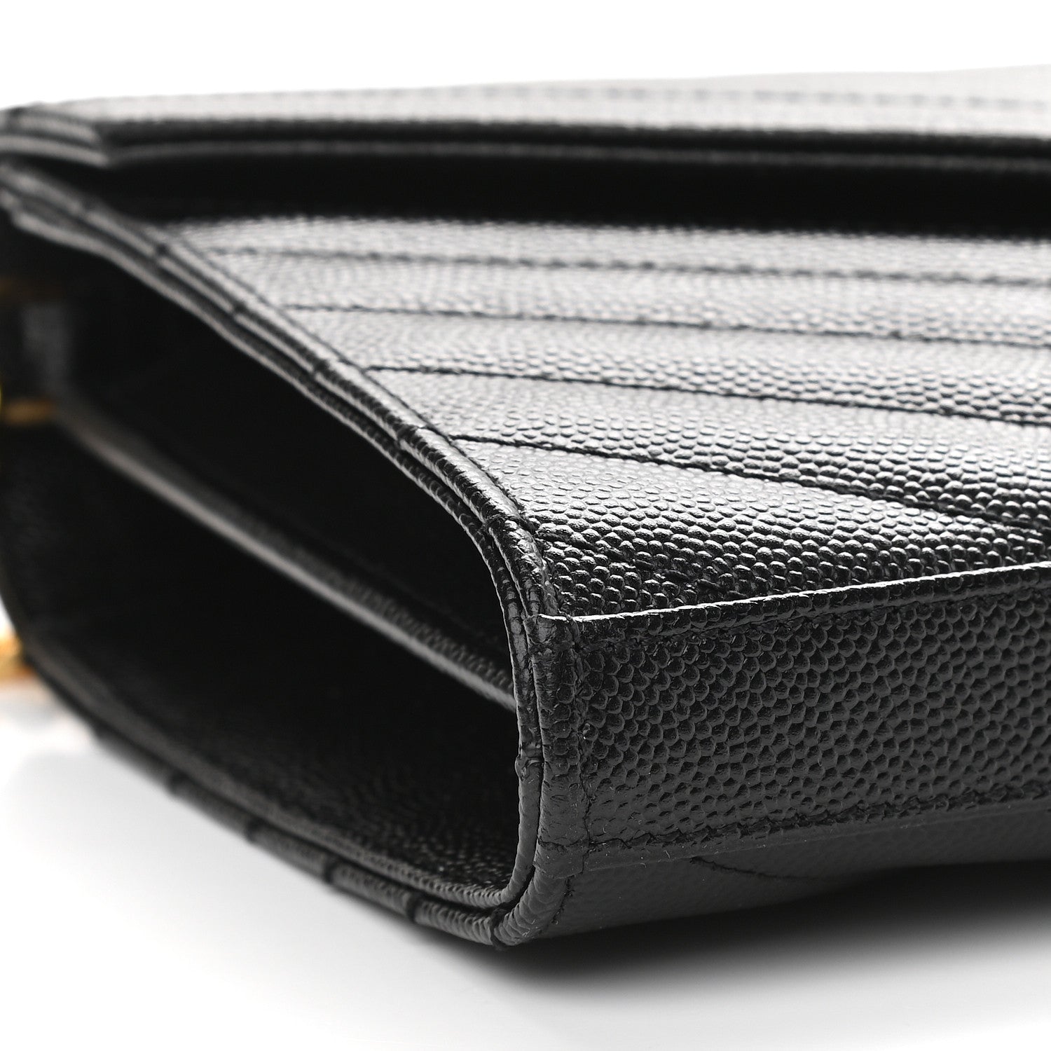 Saint Laurent Grain De Poudre Matelasse Chevron Monogram Chain Wallet Black 7 of 8