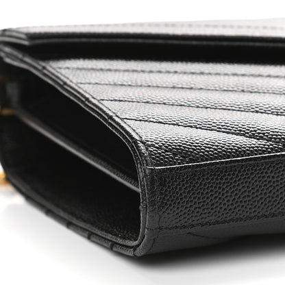 Saint Laurent Grain De Poudre Matelasse Chevron Monogram Chain Wallet Black 7 of 8