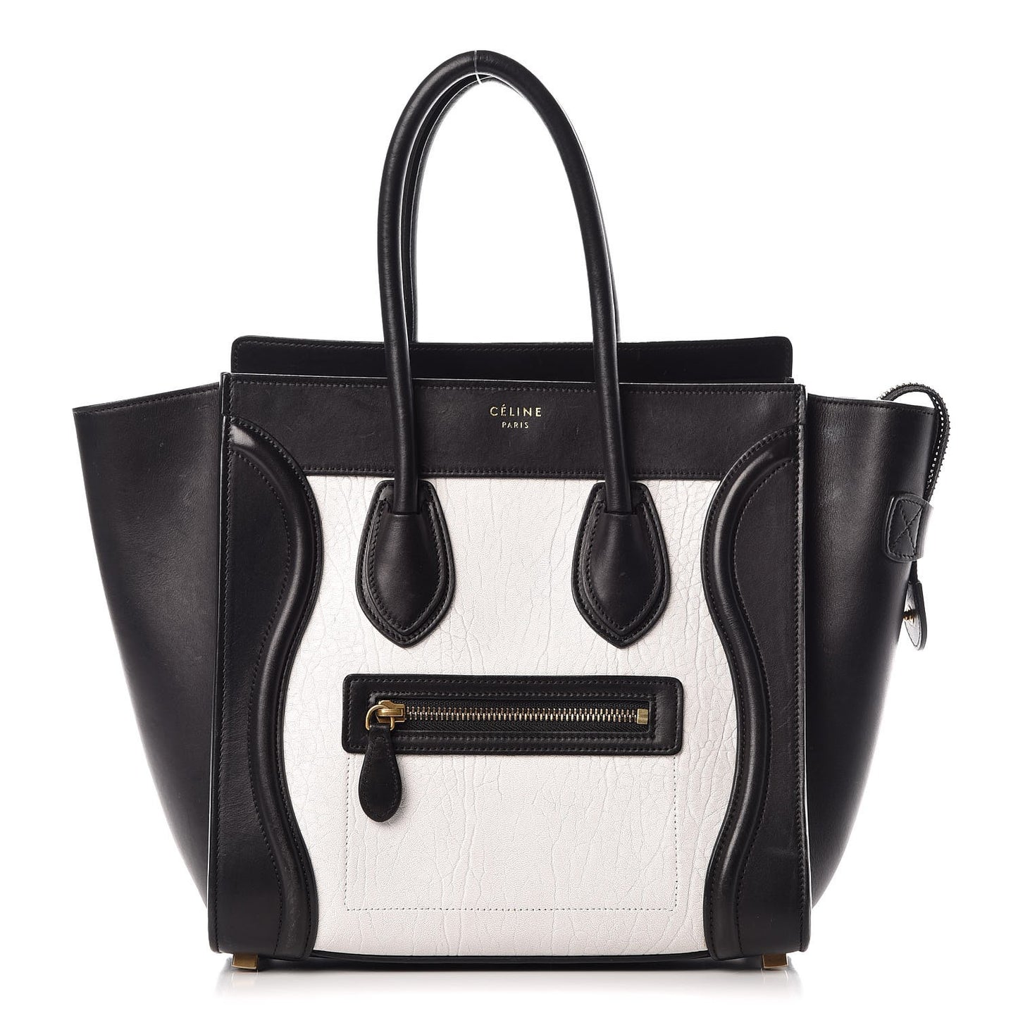 Shrunken Lambskin Micro Bi-Color Luggage Black White