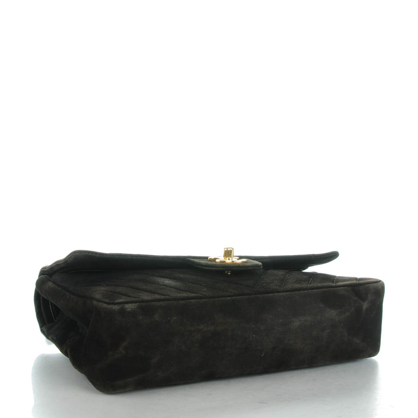 Suede Chevron Medium Double Flap Bag Black