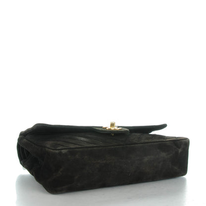 Chanel Suede Chevron Medium Double Flap Bag Black 4 of 9