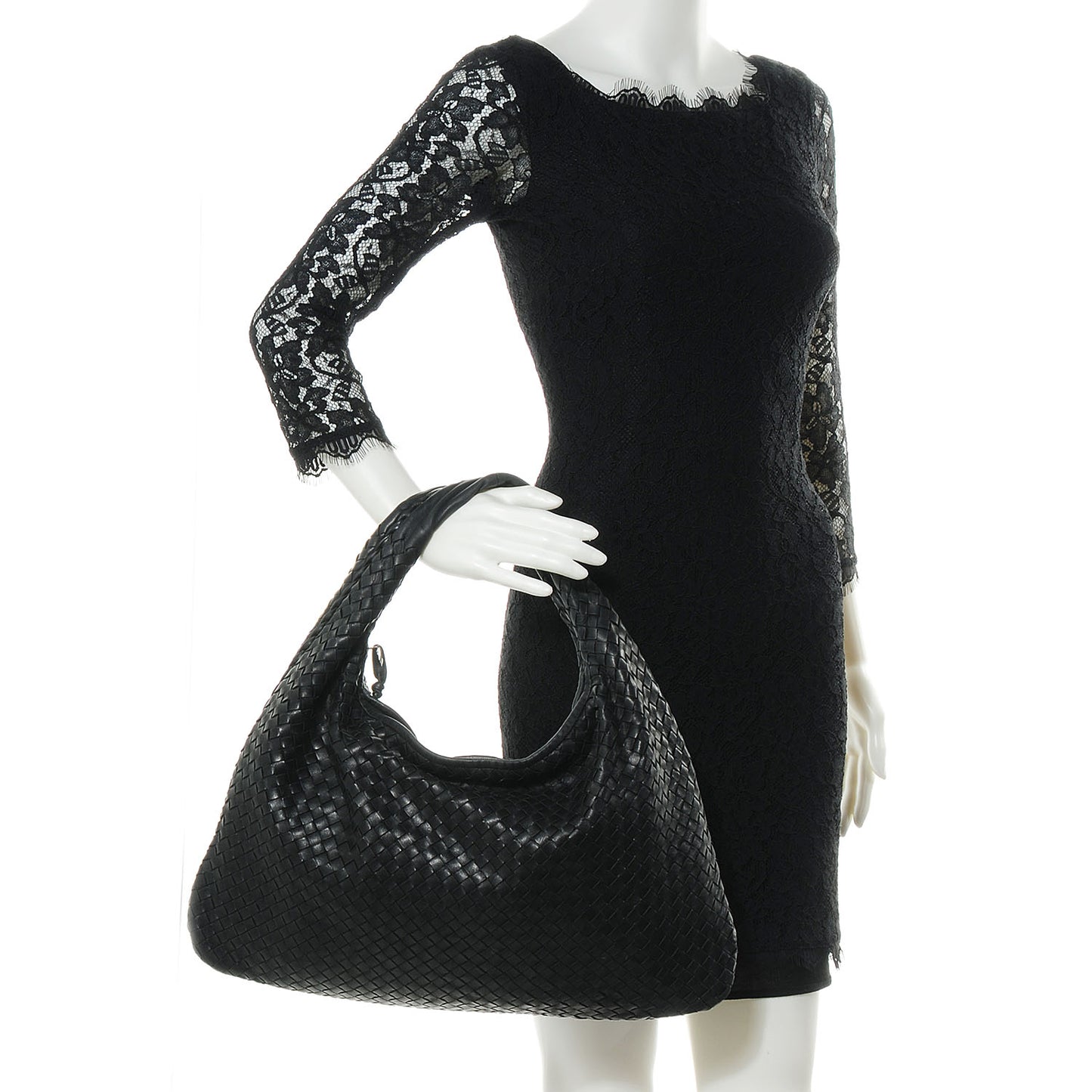 Nappa Intrecciato Large Veneta Hobo Nero Black