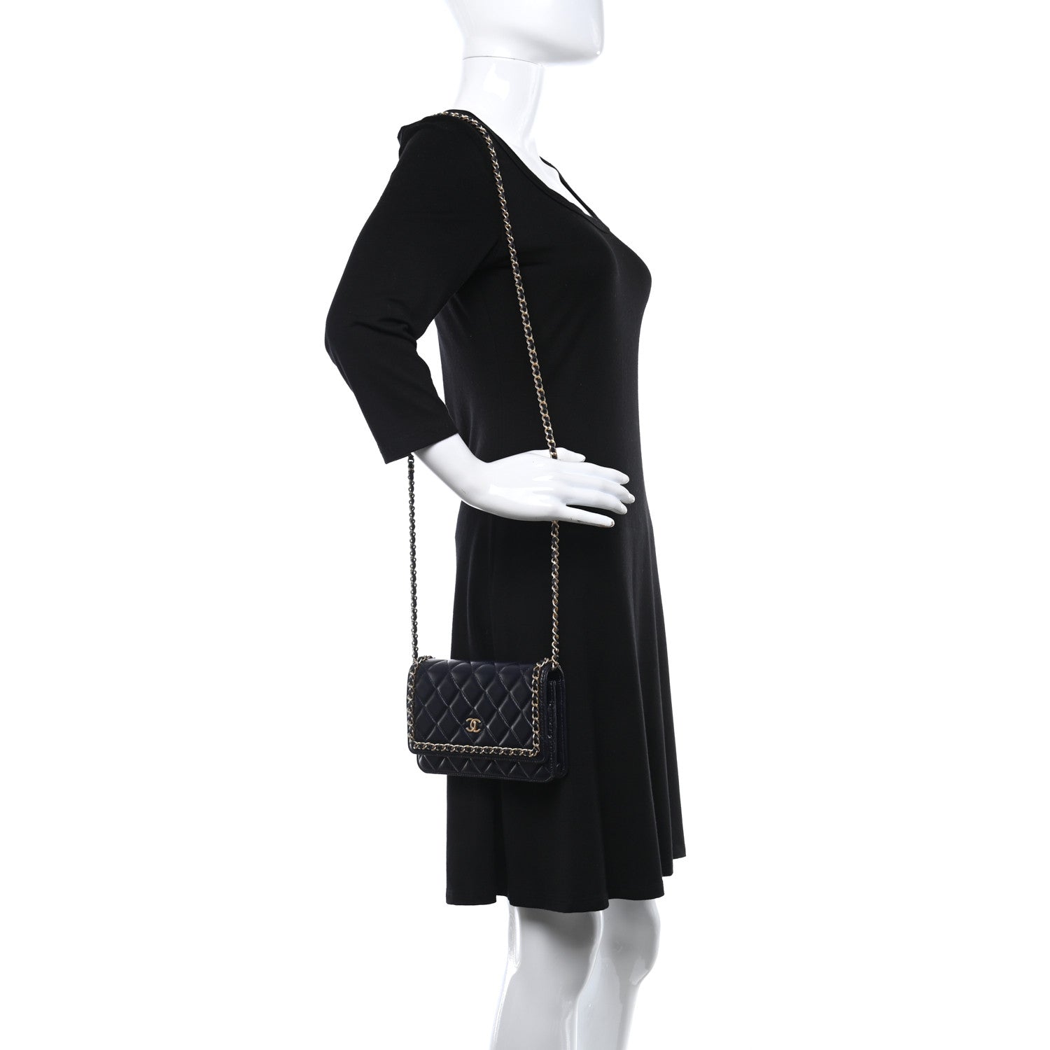 Chanel Lambskin Quilted Chain Around Wallet On Chain WOC Navy Blue 1 of 13