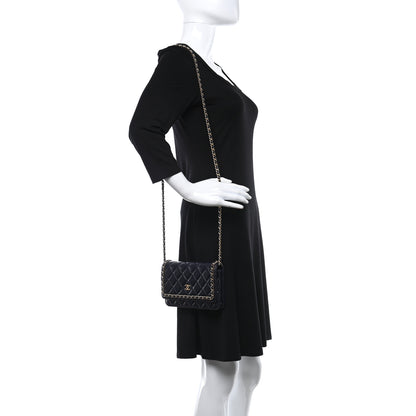 Chanel Lambskin Quilted Chain Around Wallet On Chain WOC Navy Blue 1 of 13