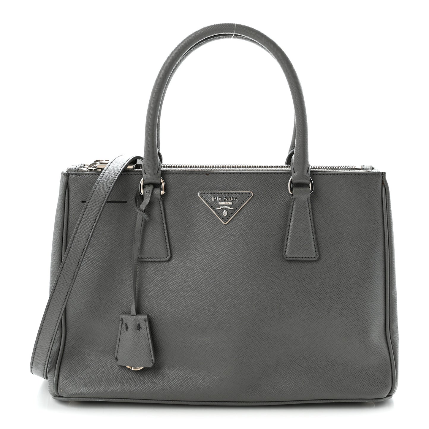 Saffiano Lux Medium Galleria Double Zip Tote Grey