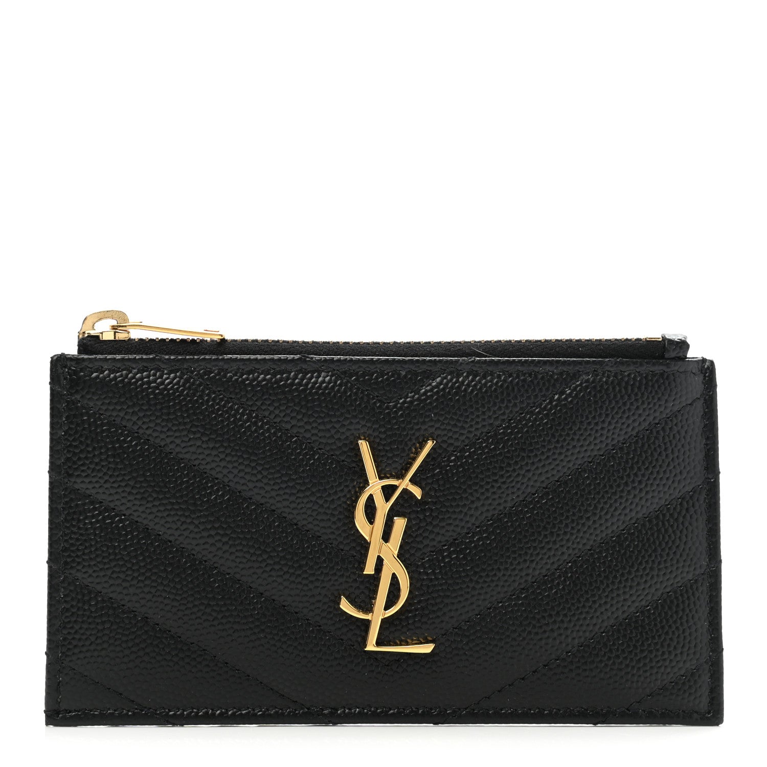 Saint Laurent Monogram Grain de Poudre 5 Fragments Zip Pouch Card Holder Black 1 of 7