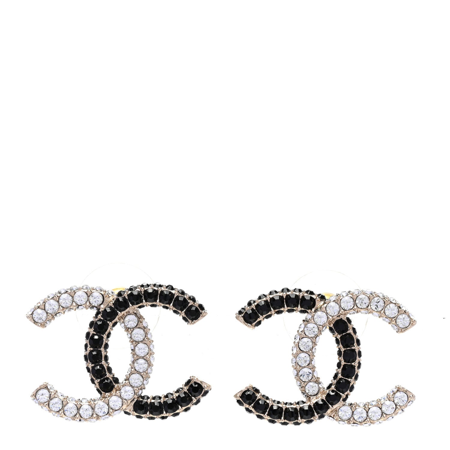 Chanel Crystal CC Earrings Gold Black 1 of 5