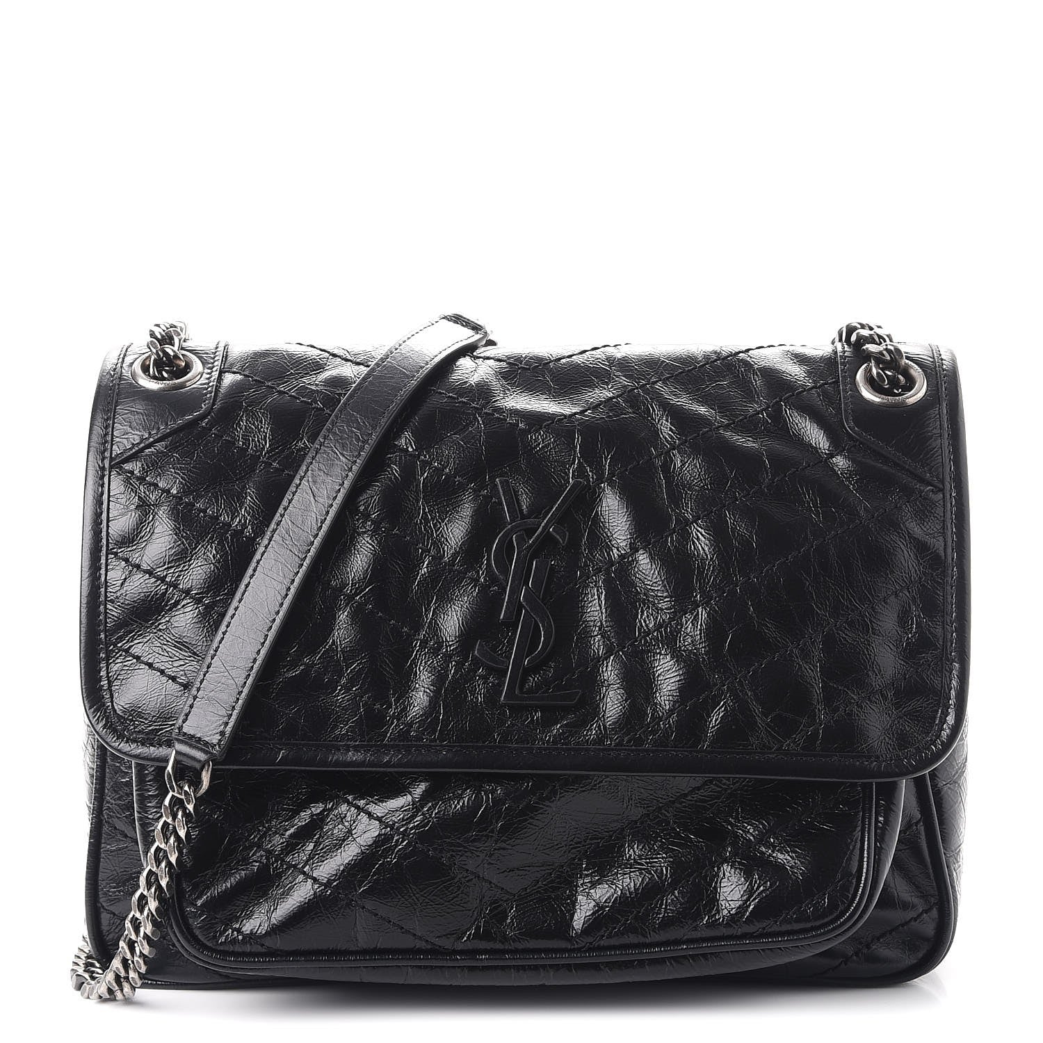 Saint Laurent Crinkled Calfskin Matelasse Monogram Medium Niki Chain Satchel Black 1 of 7