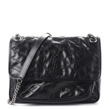 Saint Laurent Crinkled Calfskin Matelasse Monogram Medium Niki Chain Satchel Black 1 of 7