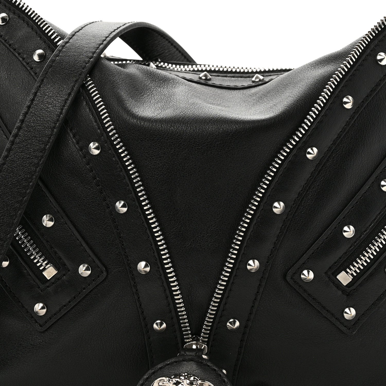 Versace Calfskin Studded Medium Repeat Zip Hobo Black 8 of 14