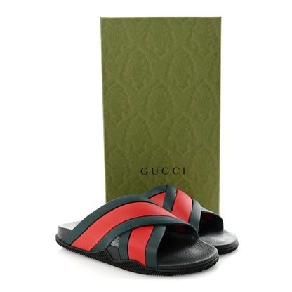Gucci Rubber Web Womens Criss Cross Slide Sandals 40 Green Red 10 of 10