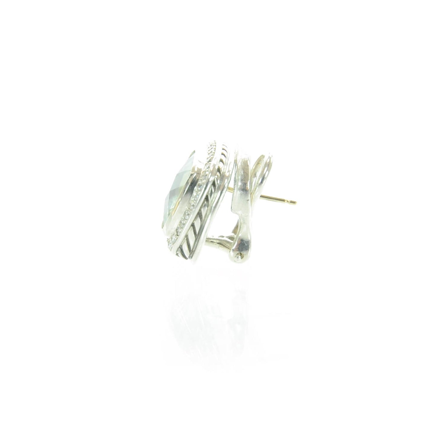 Sterling Silver Diamond Prasiolite 11mm Albion Earrings