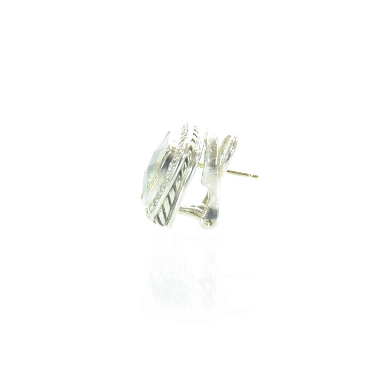 David Yurman Sterling Silver Diamond Prasiolite 11mm Albion Earrings 2 of 4
