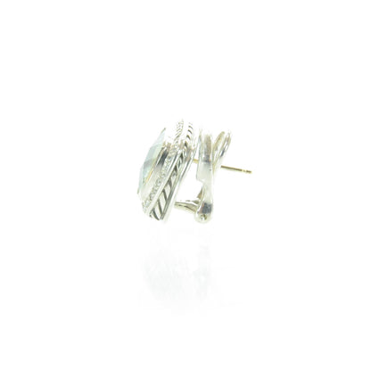 David Yurman Sterling Silver Diamond Prasiolite 11mm Albion Earrings 2 of 4