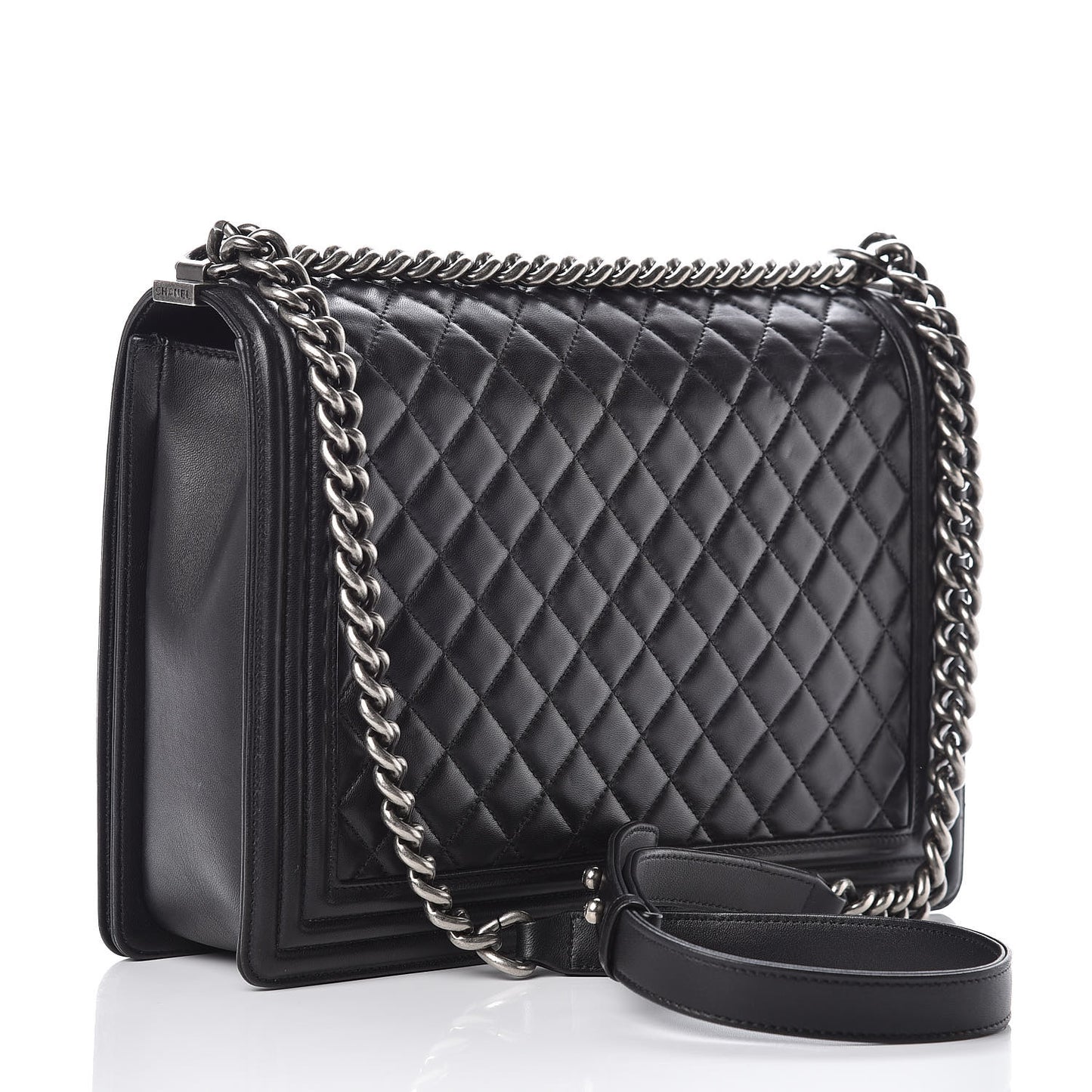 Lambskin Quilted Large Boy Flap Black