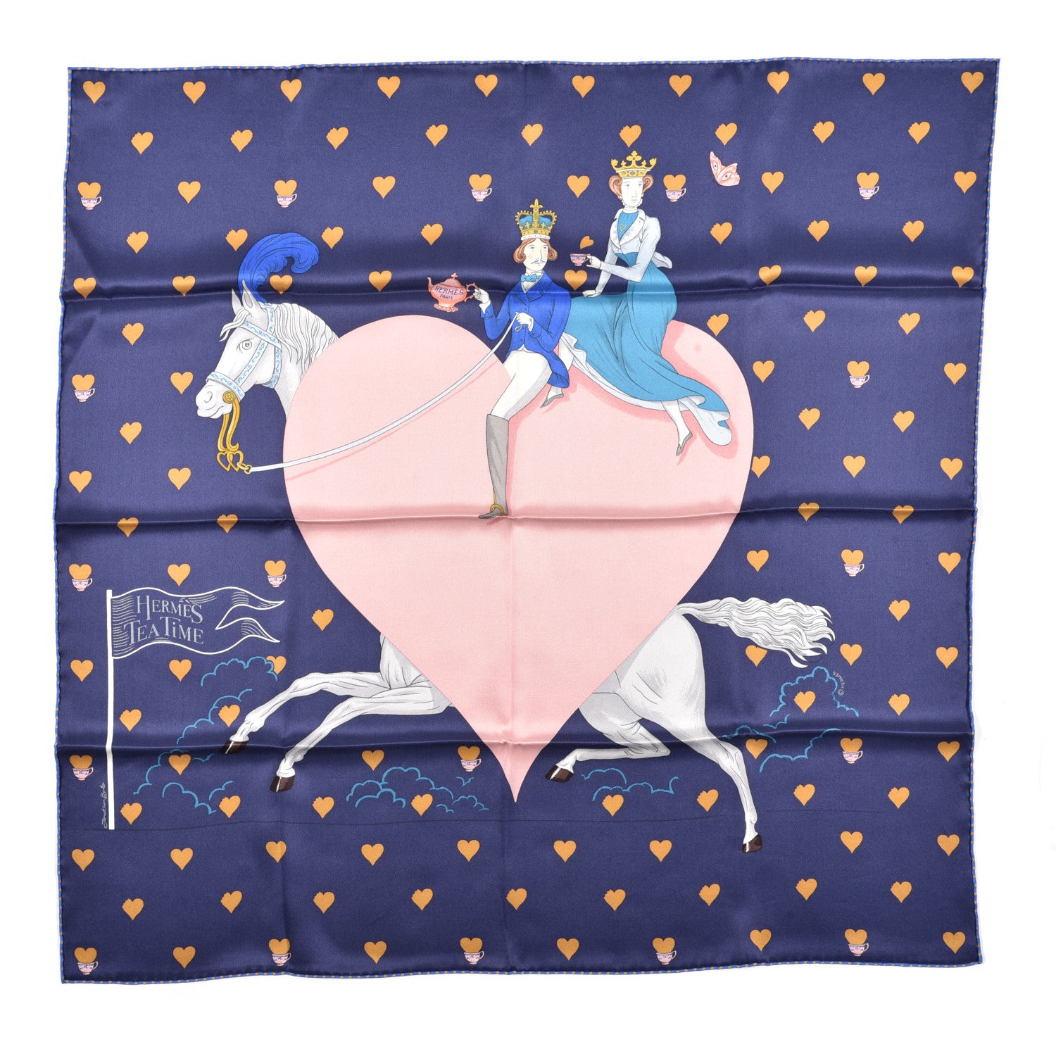 Hermes Silk Tea Time Scarf 70 Marine Vieux Rose 1 of 8