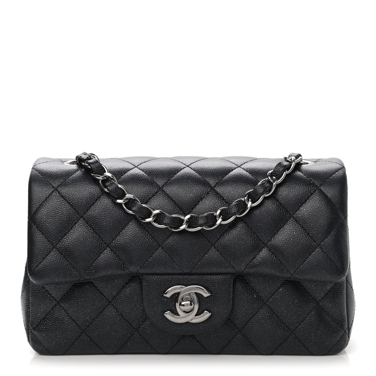 Iridescent Caviar Quilted Mini Rectangular Flap Black