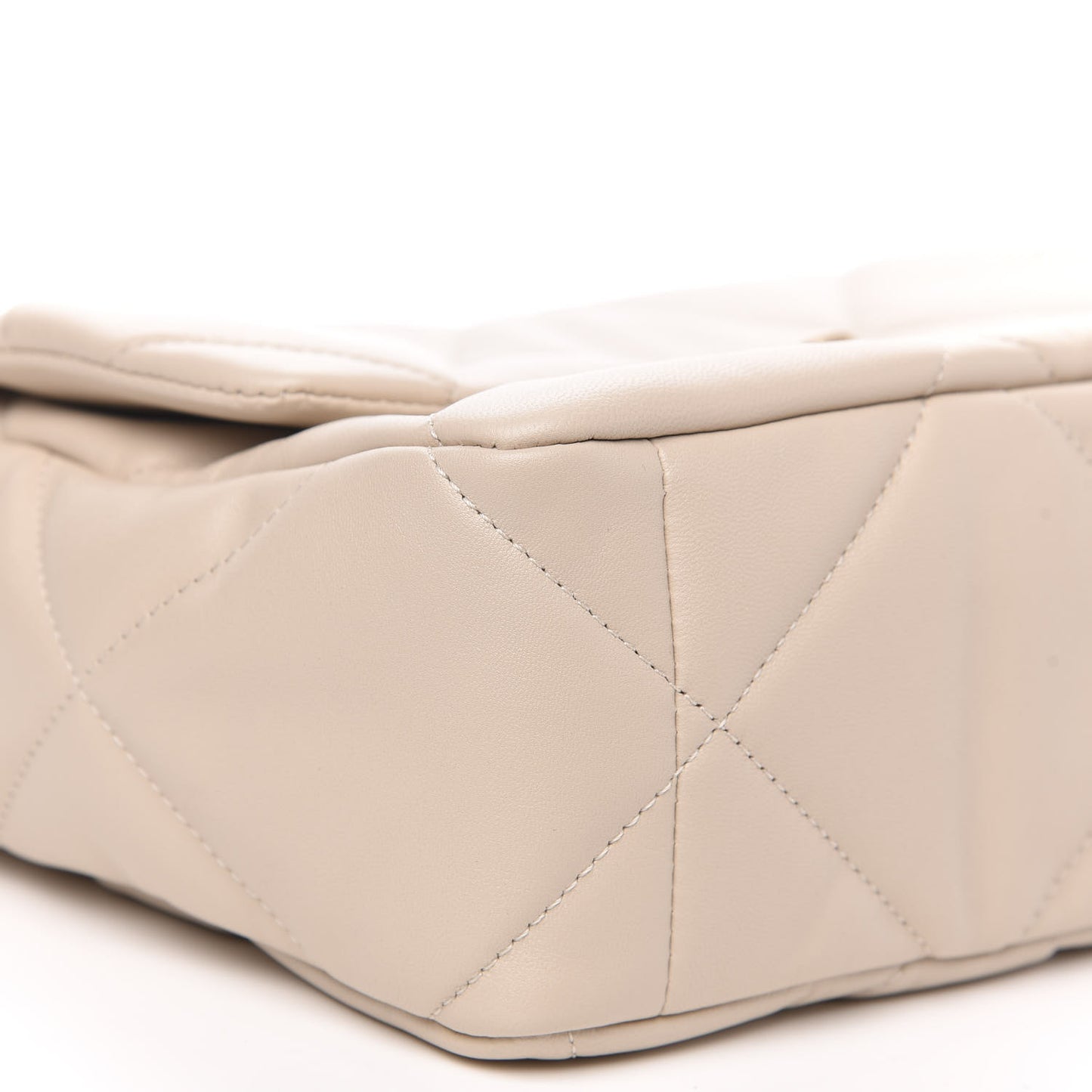 Goatskin Quilted Large 19 Flap Beige