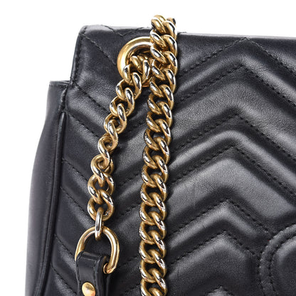 Gucci Calfskin Matelasse Medium GG Marmont Shoulder Bag Black 13 of 20