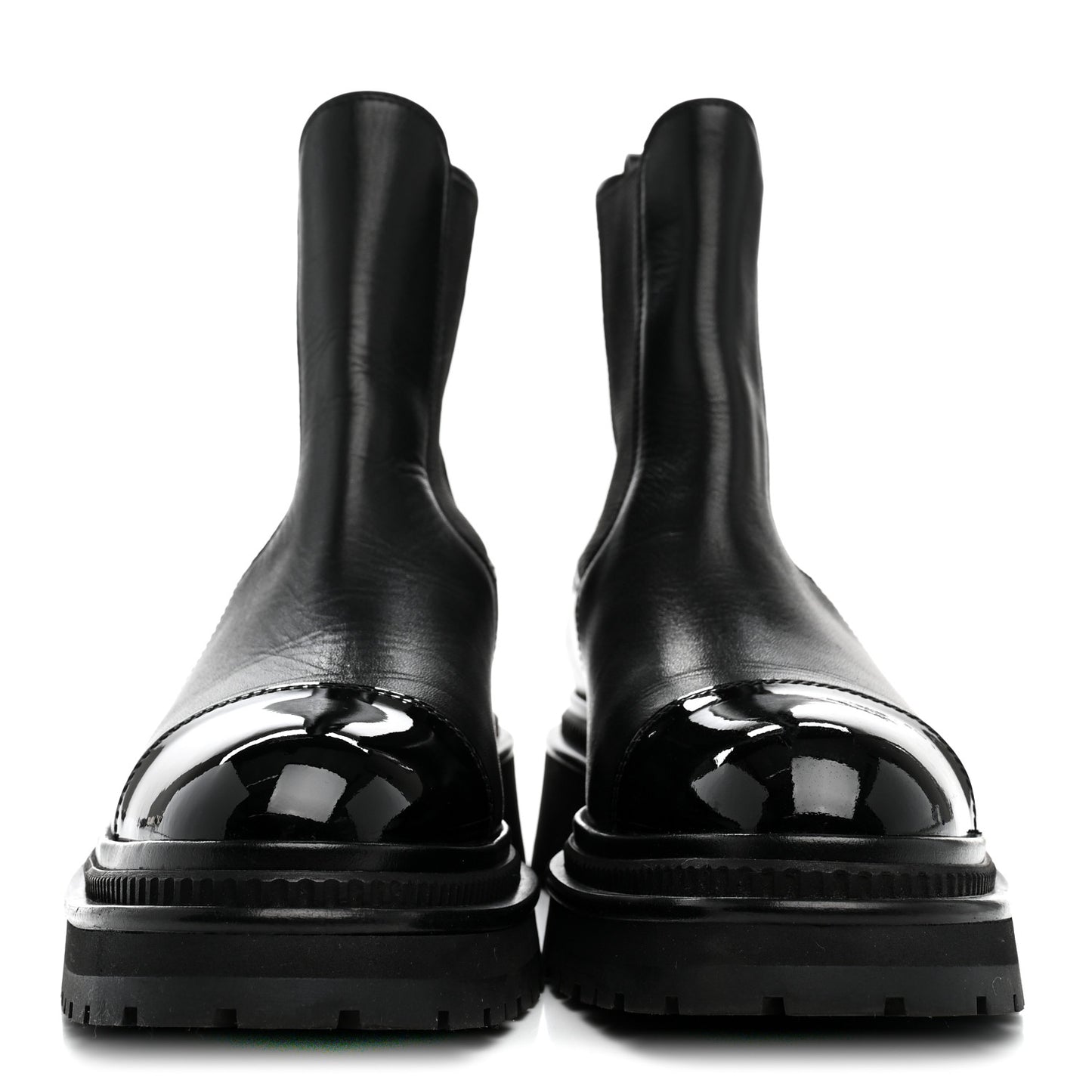 Calfskin Patent Cap Toe Ankle Boots 38.5 Black