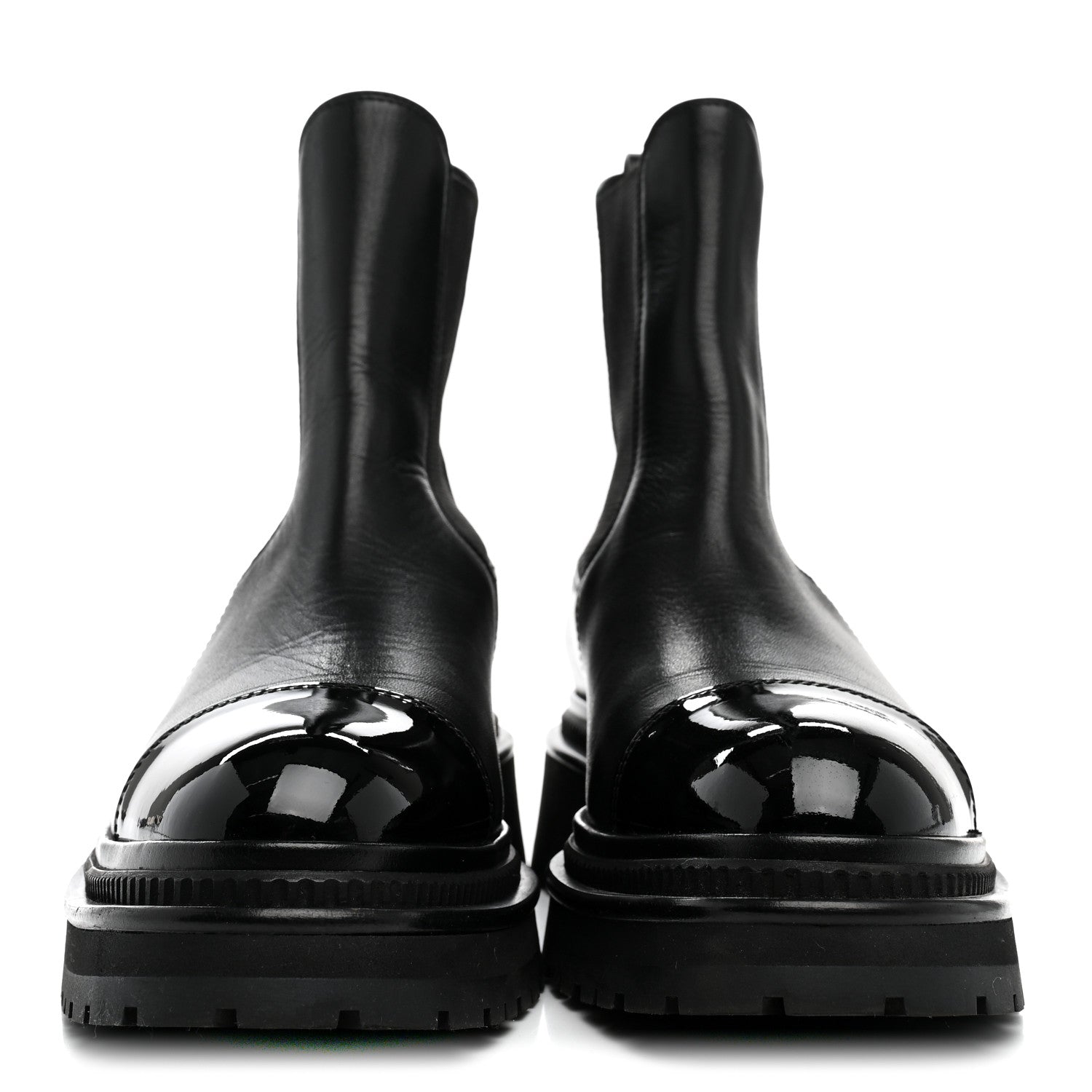 Chanel Calfskin Patent Cap Toe Ankle Boots 38.5 Black 3 of 9