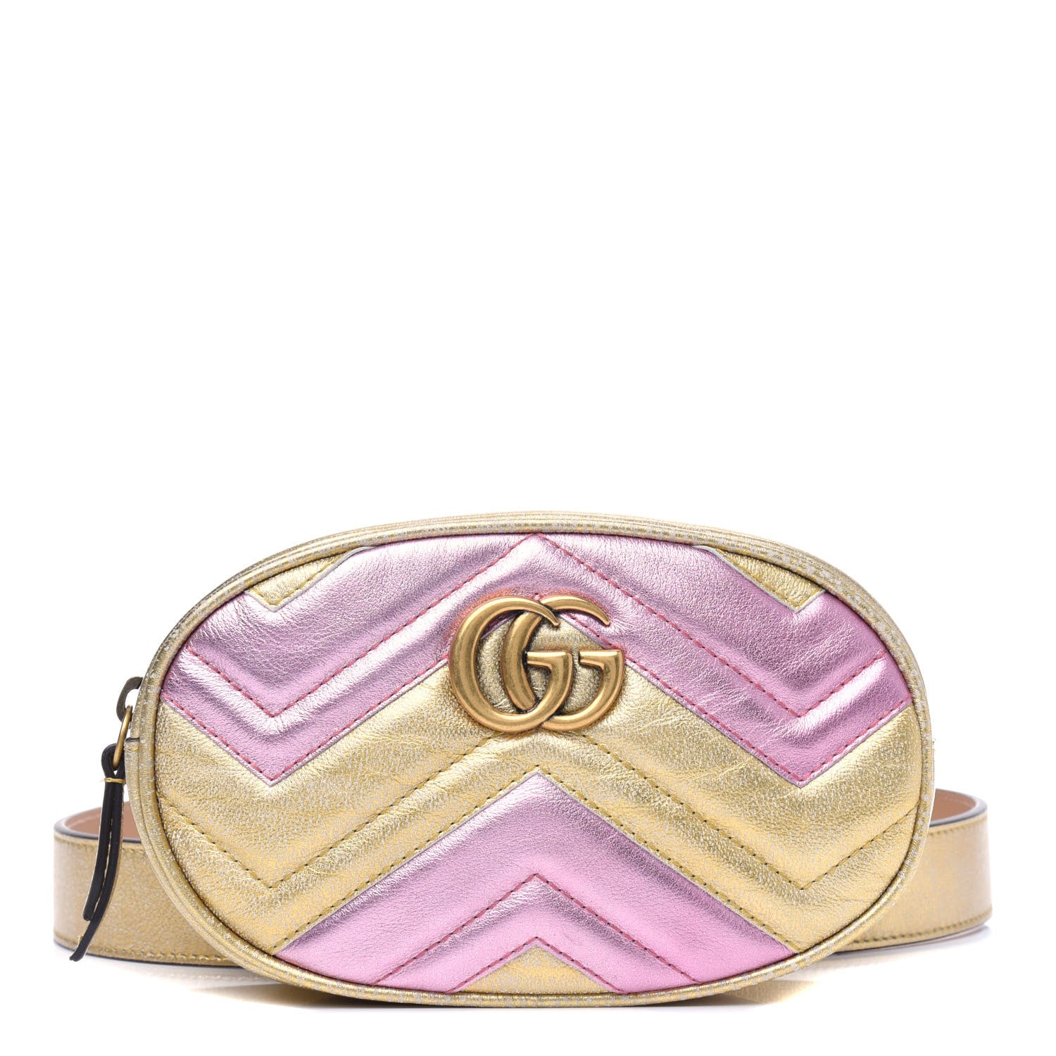 Gucci Metallic Nappa Matelasse Heart GG Marmont Belt Bag 85 34 Oro Vecchio Rosa 1 of 4