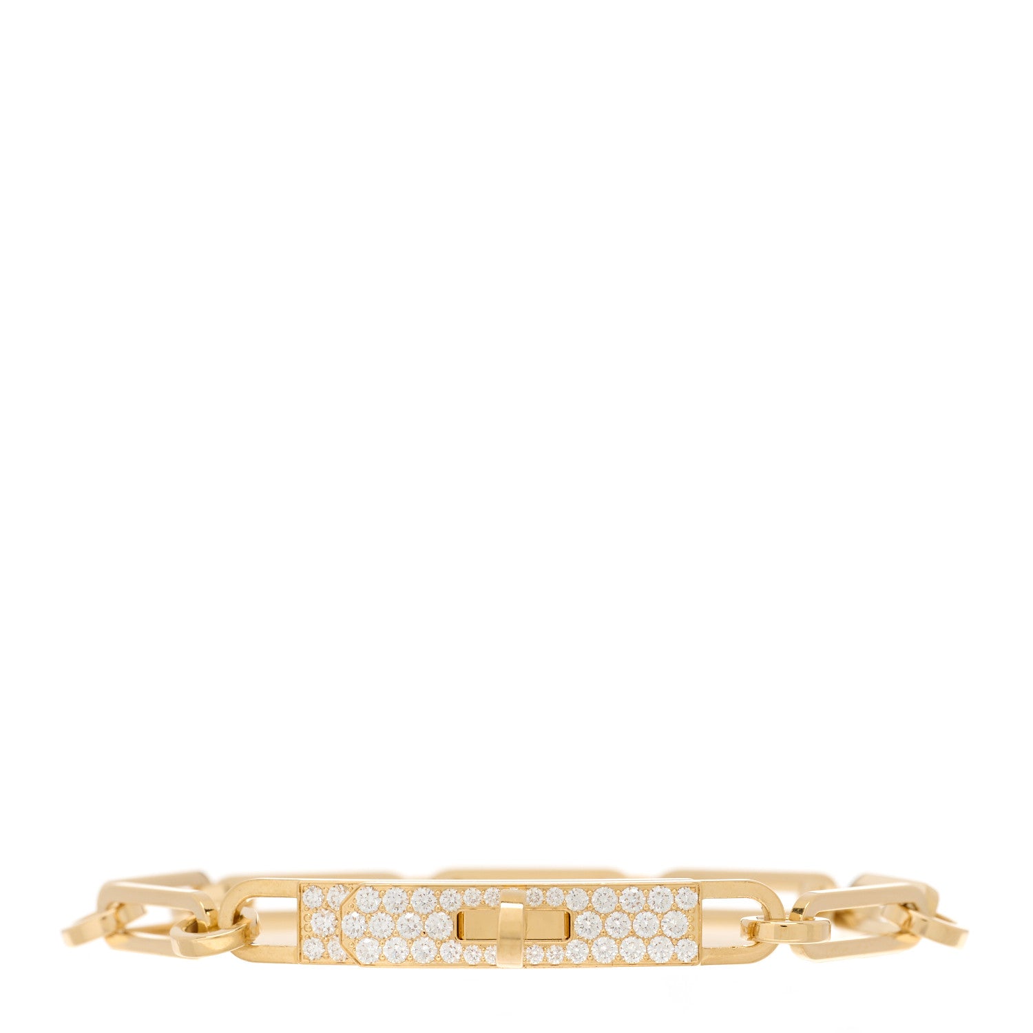 Hermes 18K Yellow Gold Diamond Pave PM Kelly Chaine Bracelet SH 1 of 4