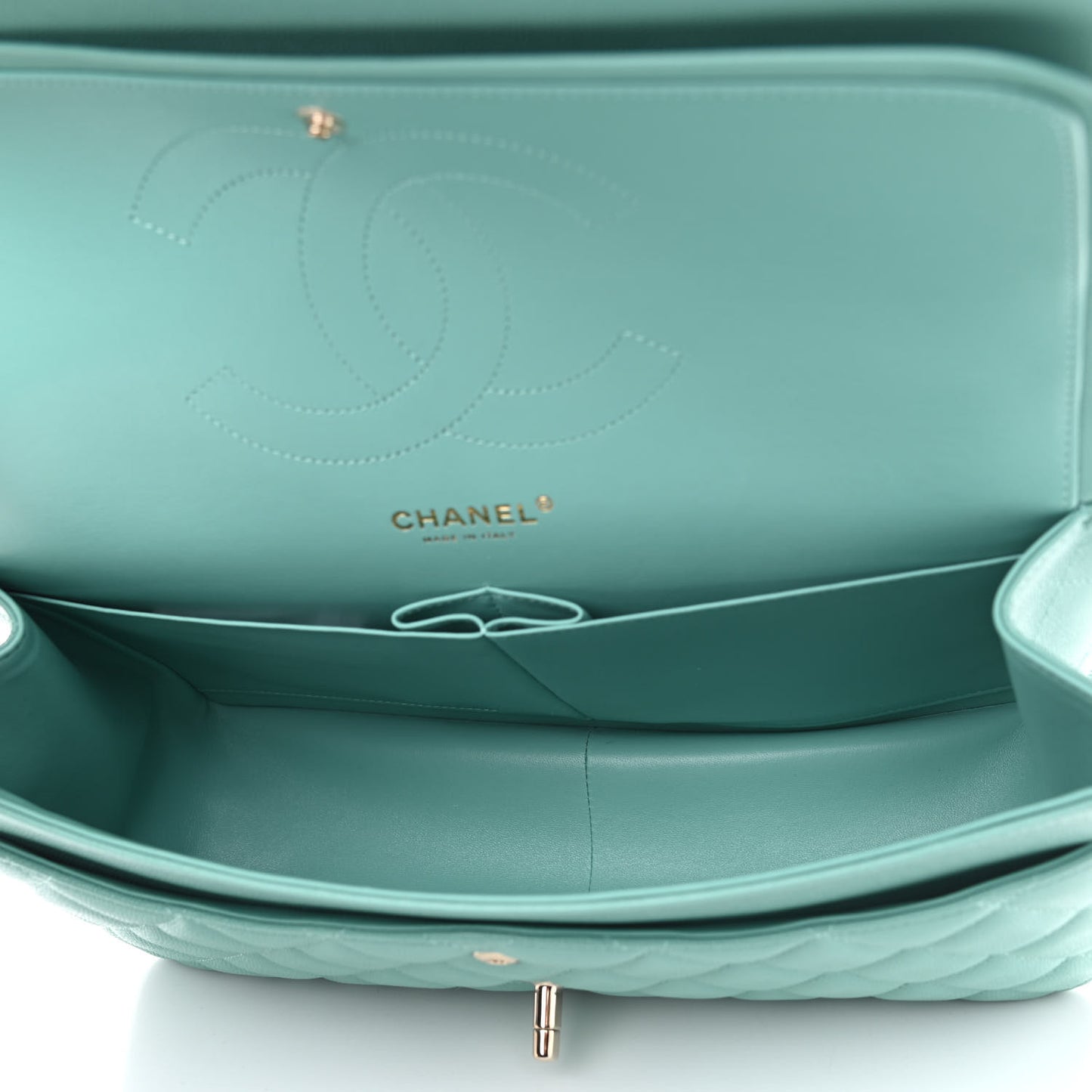 Caviar Quilted Jumbo Double Flap Light Green