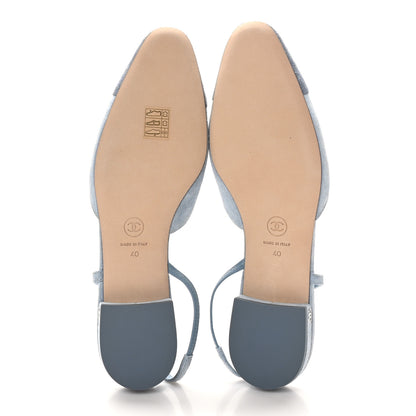 Chanel Suede Cap Toe CC Slingback Pumps 40 Light Blue 6 of 10