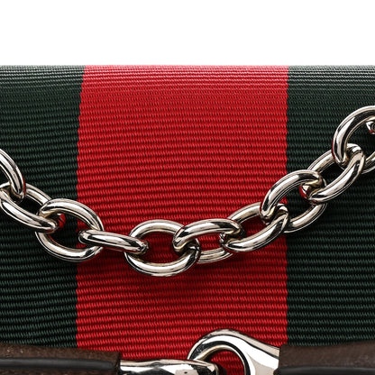 Gucci Monogram Textured Dollar Calfskin Heavy Grosgrain Web Medium Maxi Horsebit Chain Shoulder Bag Beige Ebony New Acero 8 of 10