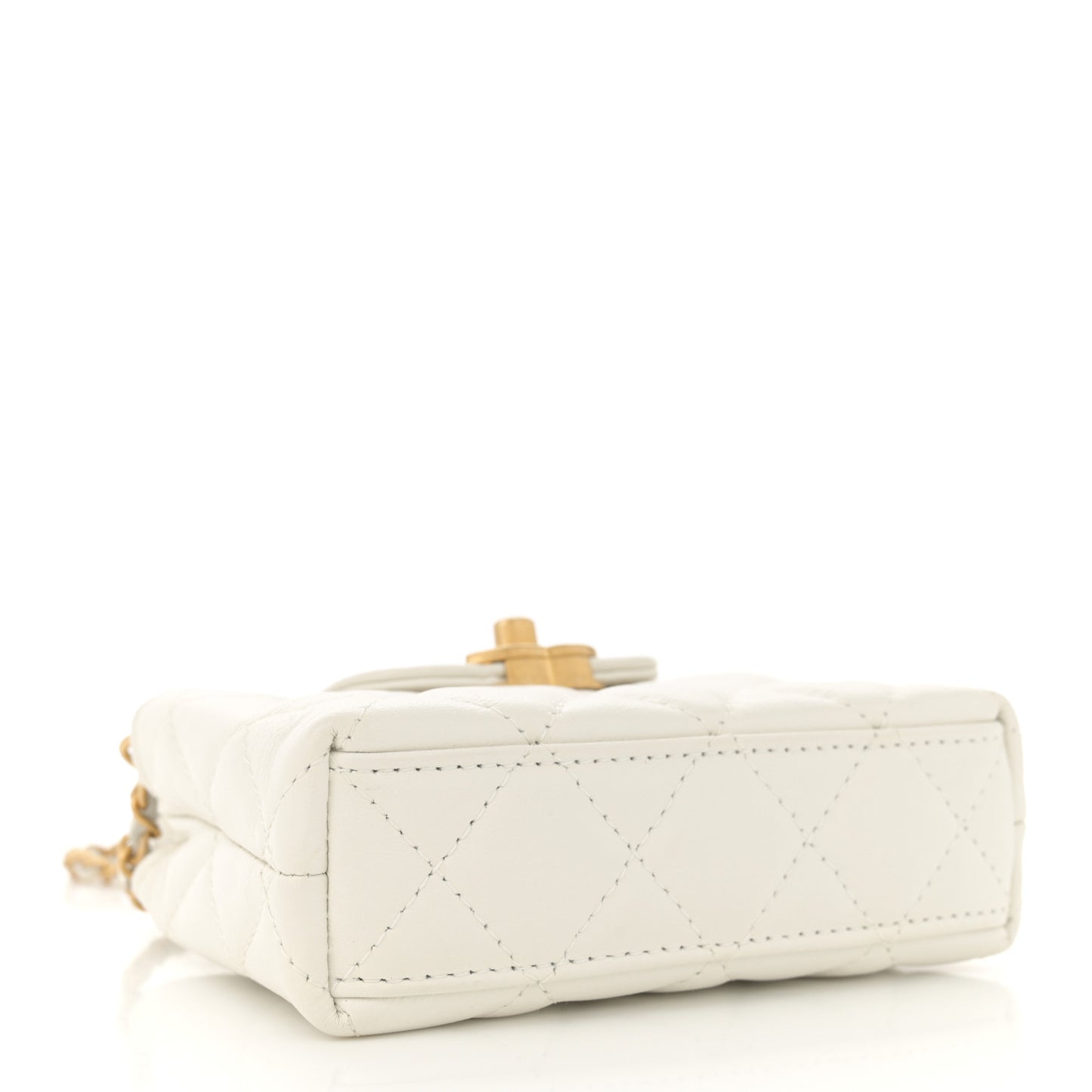 Shiny Aged Calfskin Quilted Mini Nano Kelly Shopper White