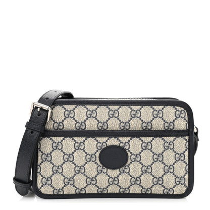 Gucci GG Supreme Monogram Textured Dollar Calfskin Mini Retro Interlocking G Shoulder Bag Beige Blue 1 of 11