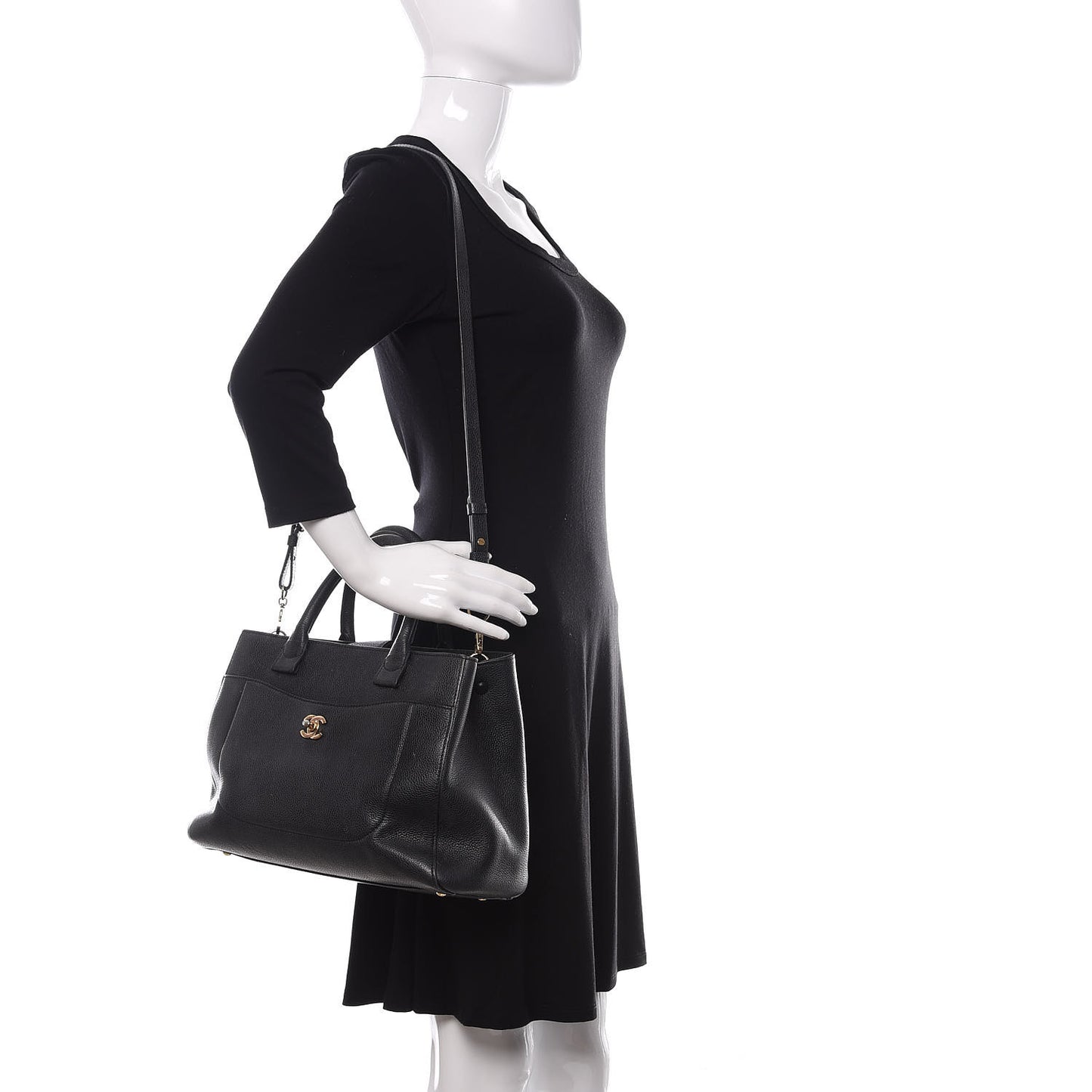 Grained Calfskin Small Neo Executive Shopper Tote Black