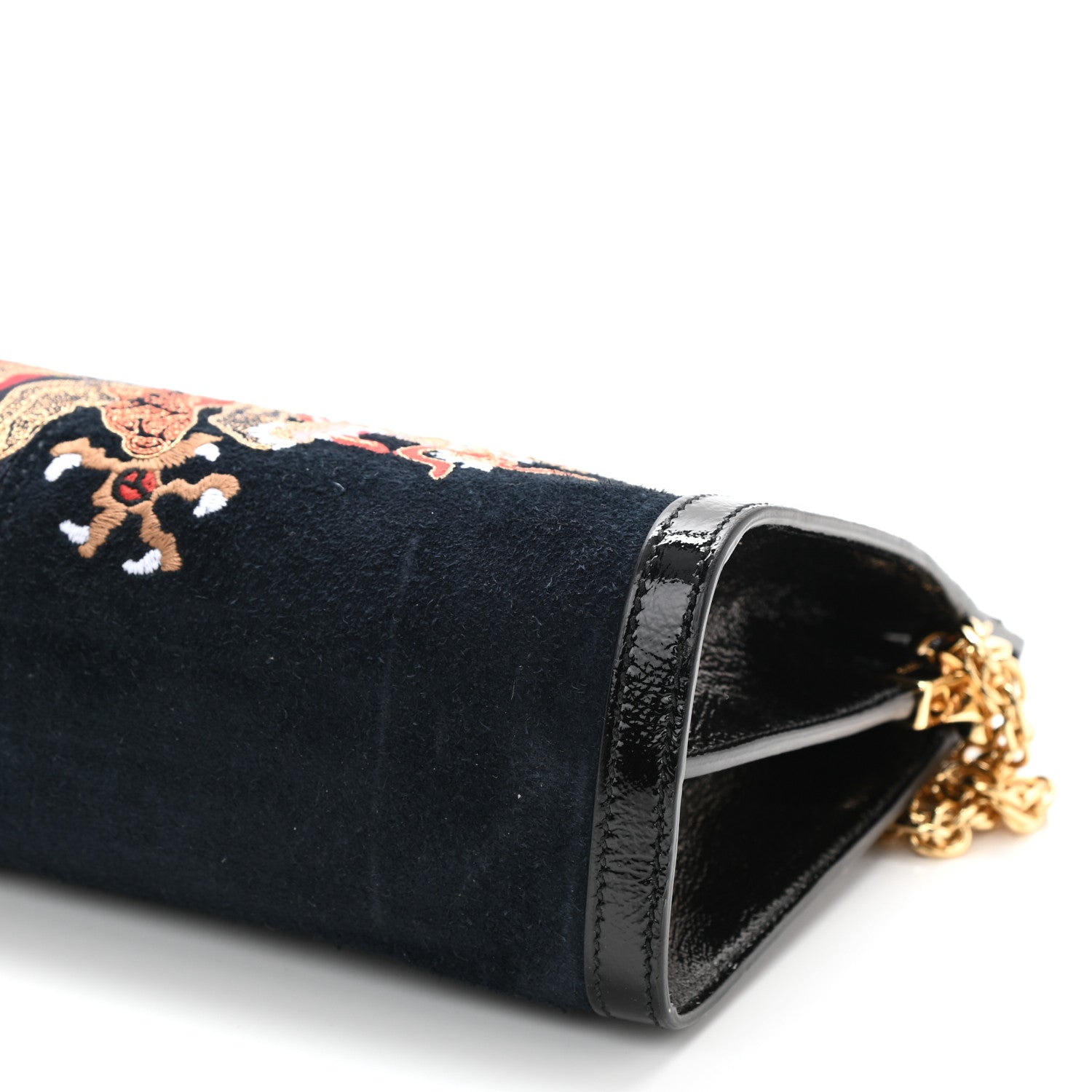 Gucci Suede Patent Web Dragon Embroidered Medium Ophidia Chain Shoulder Bag Blue Multicolor Black 9 of 9