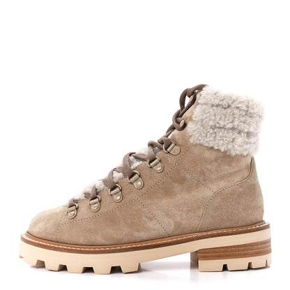 Jimmy Choo Suede Shearling Eshe Flat Boots Stucco 36.5 Natural 1 of 8