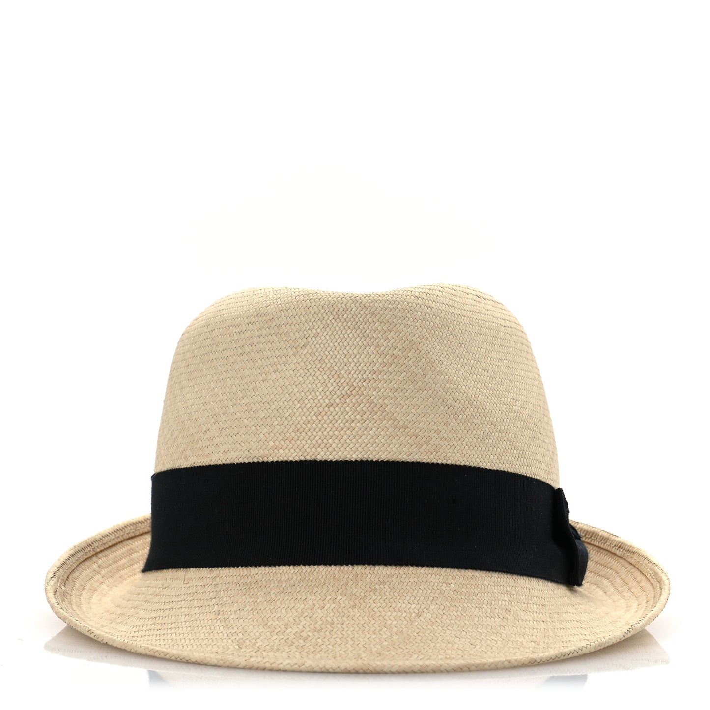Straw Grosgrain Ribbon Fedora Hat M Beige Black