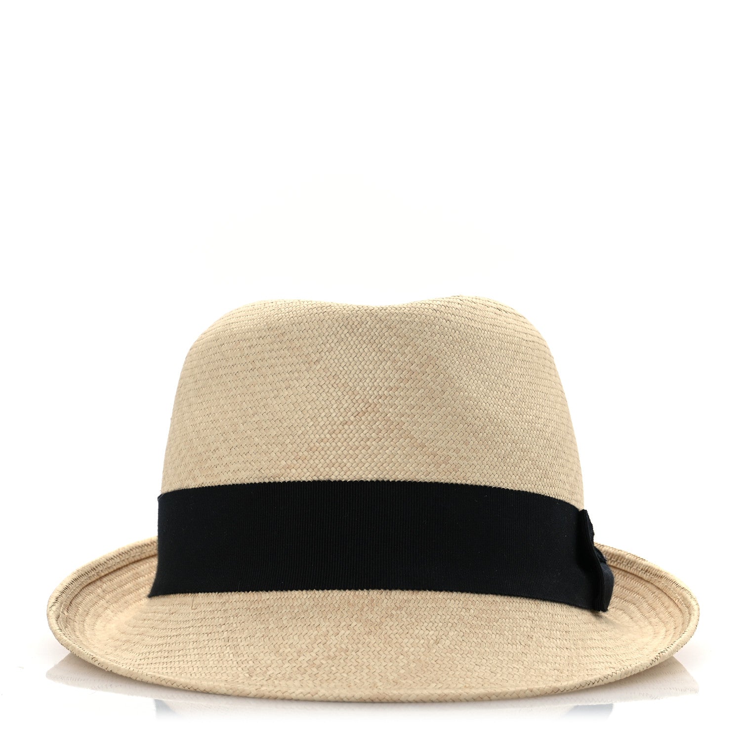 Chanel Straw Grosgrain Ribbon Fedora Hat M Beige Black 3 of 12