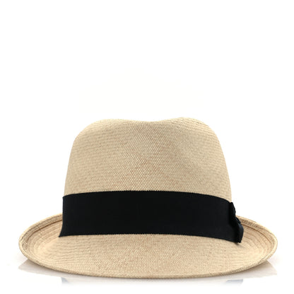 Chanel Straw Grosgrain Ribbon Fedora Hat M Beige Black 3 of 12