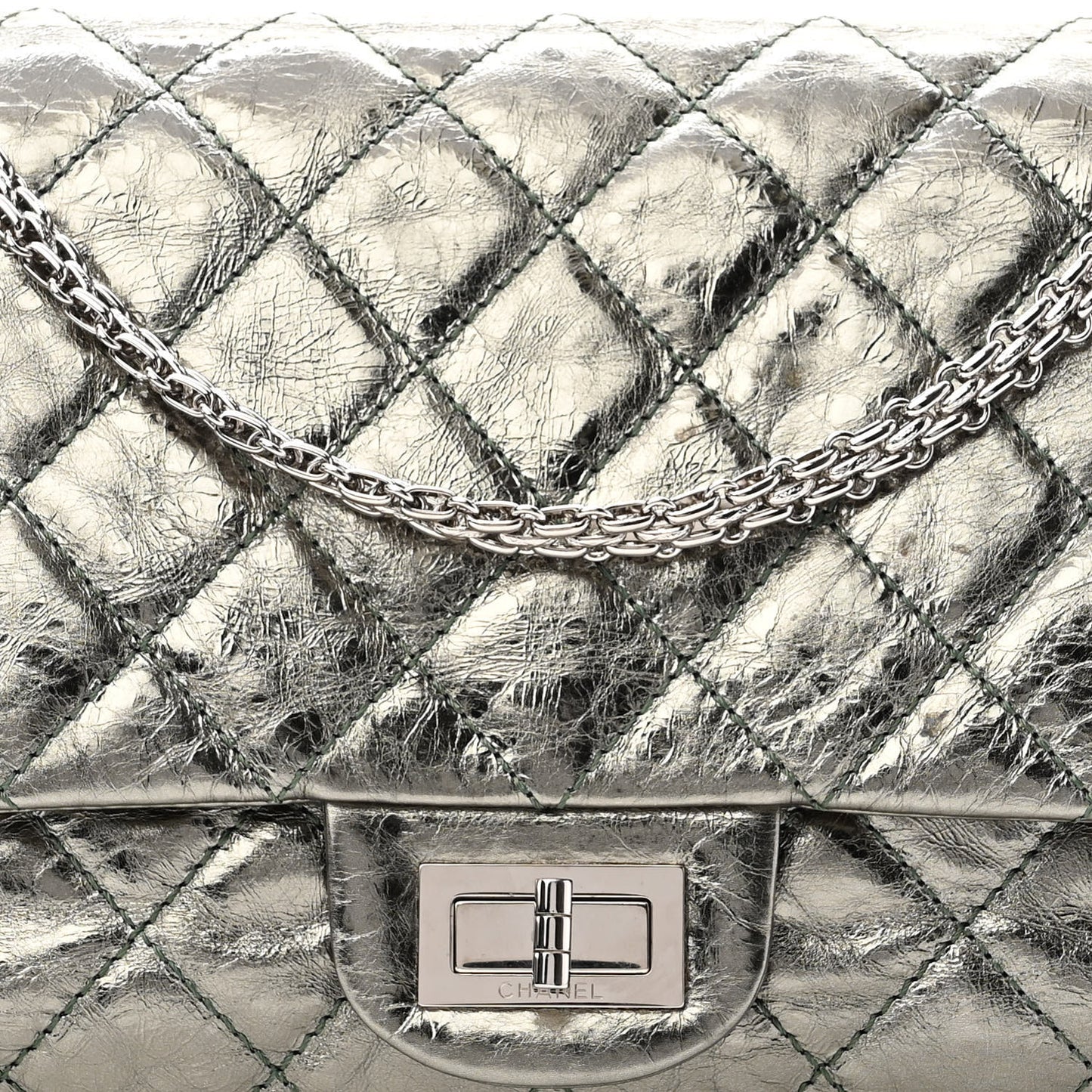 Metallic Aged Calfskin Quilted 2.55 Reissue 227 Flap Vert Fonce