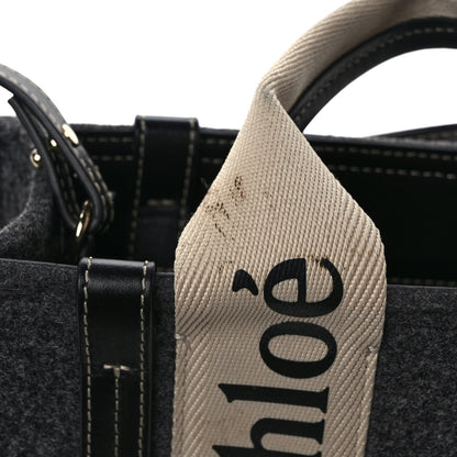 Chloe Felt Calfskin Small Woody Ribbon Tote With Strap Cashmere Grey 9 of 9